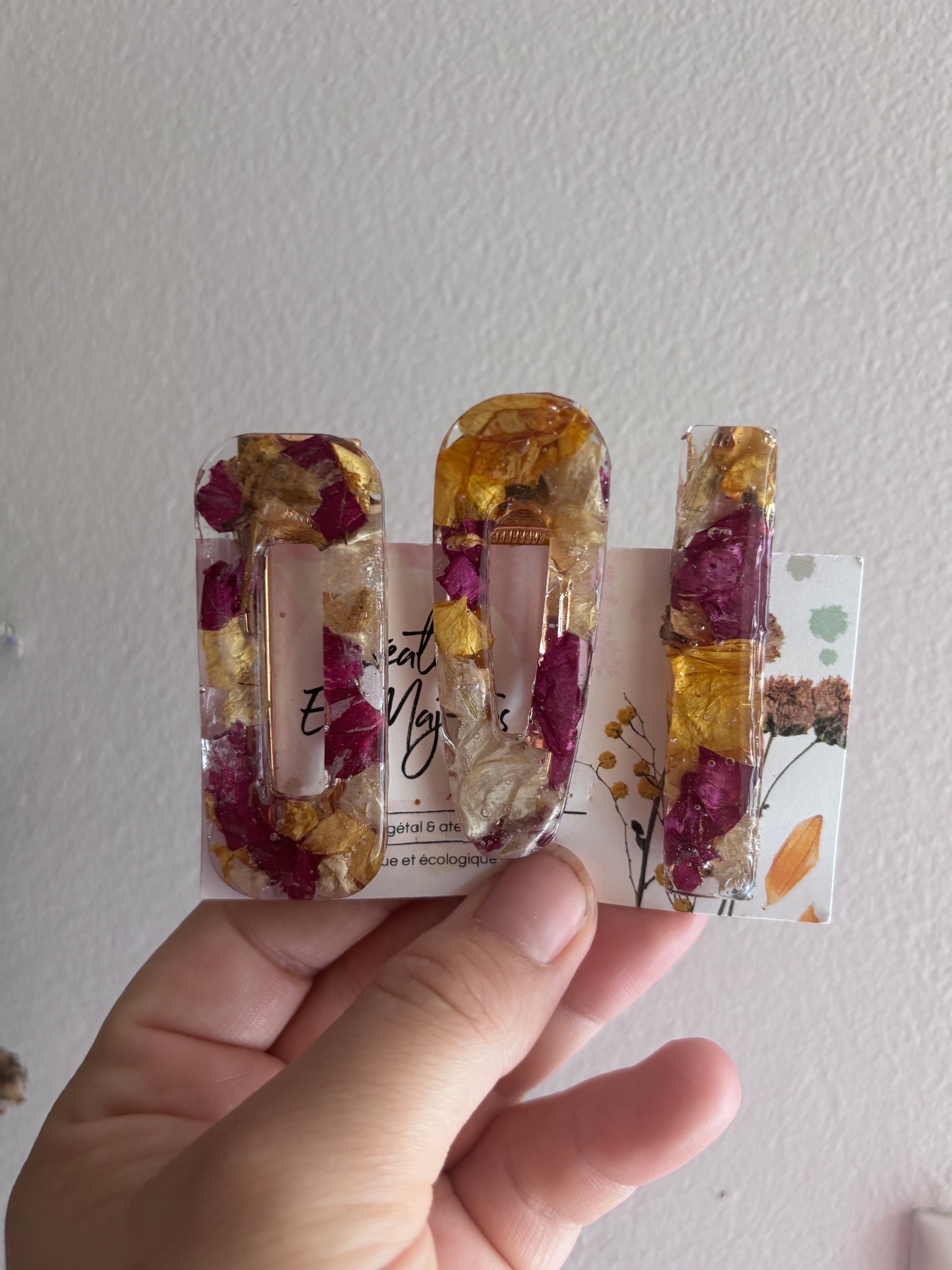 Lot de 3 barrettes en fleurs séchées surcyclées