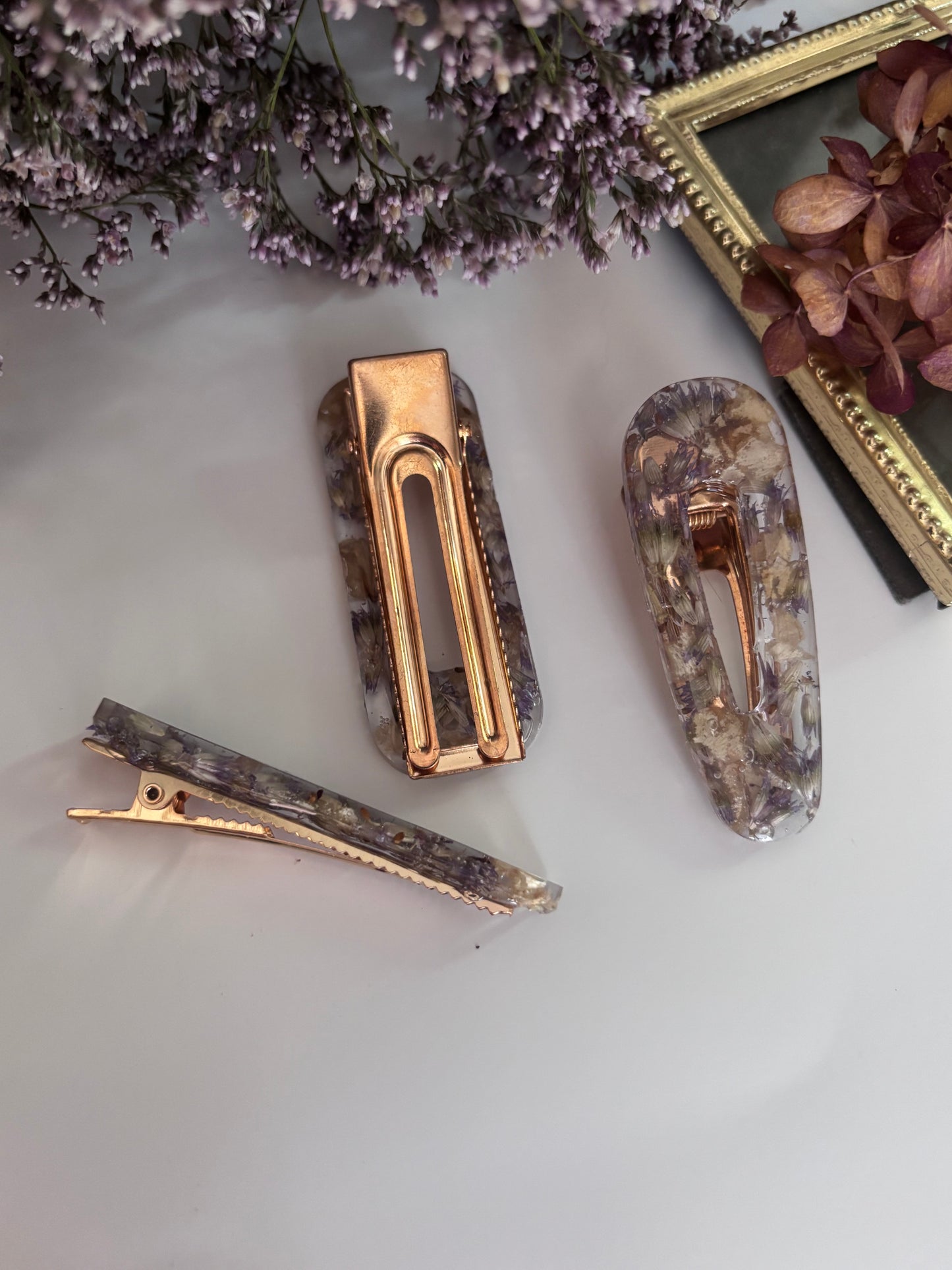 Lot de 3 barrettes en fleurs séchées surcyclées