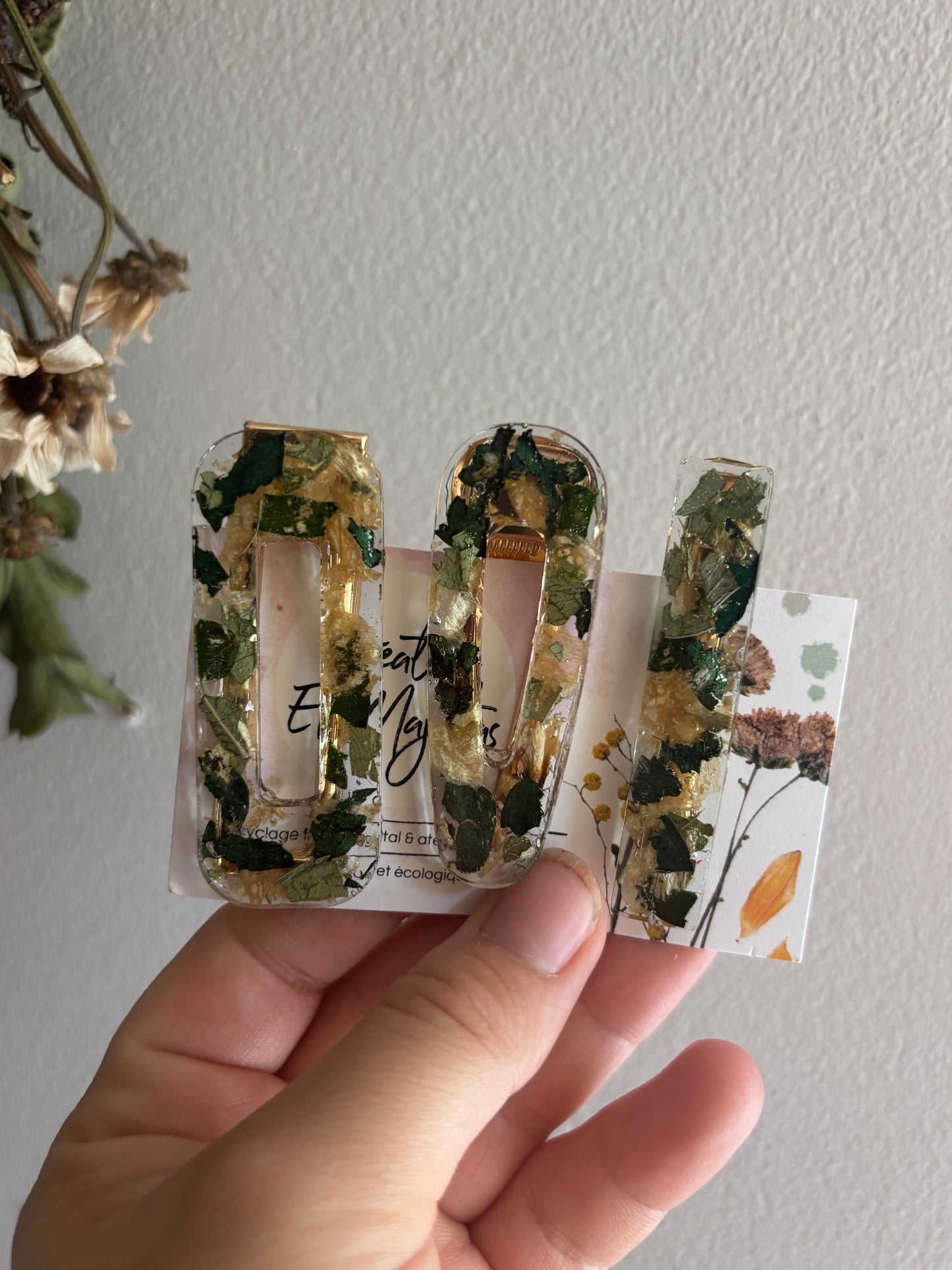 Lot de 3 barrettes en fleurs séchées surcyclées
