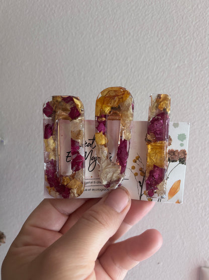 Lot de 3 barrettes en fleurs séchées surcyclées