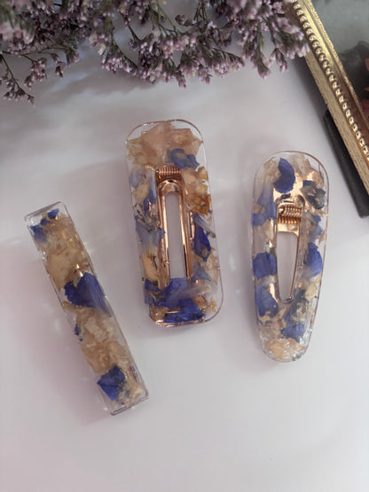 Lot de 3 barrettes en fleurs séchées surcyclées