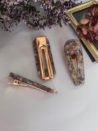 Lot de 3 barrettes en fleurs séchées surcyclées