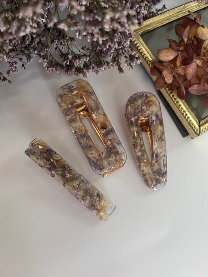 Lot de 3 barrettes en fleurs séchées surcyclées