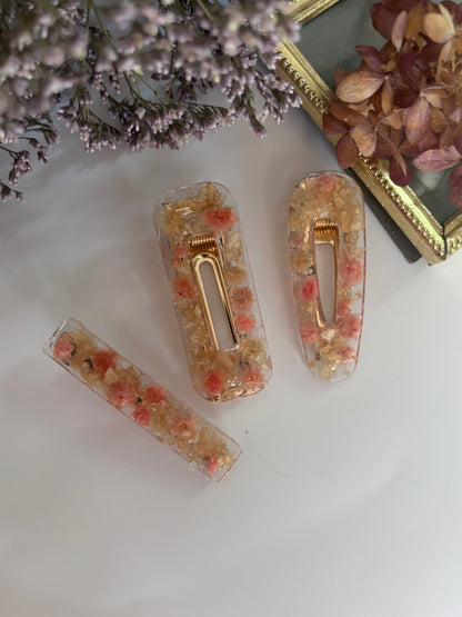 Lot de 3 barrettes en fleurs séchées surcyclées