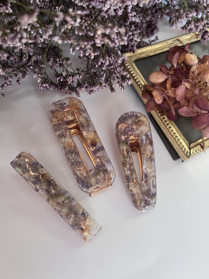 Lot de 3 barrettes en fleurs séchées surcyclées
