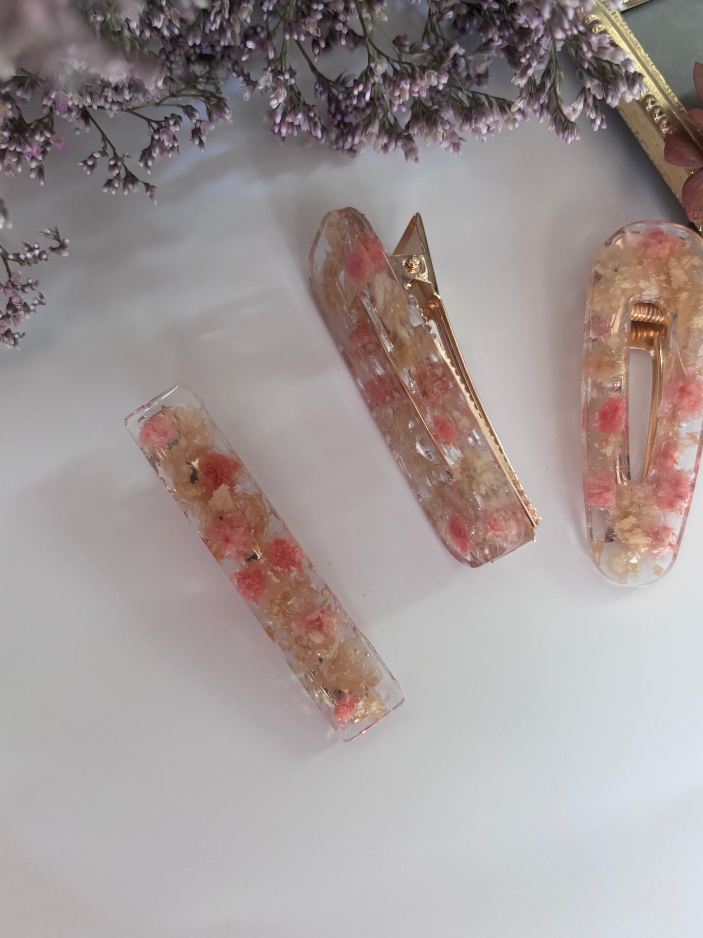 Lot de 3 barrettes en fleurs séchées surcyclées