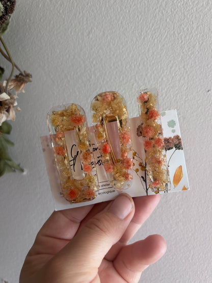 Lot de 3 barrettes en fleurs séchées surcyclées